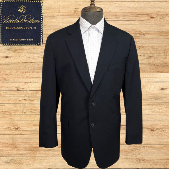 Brooks Brothers Blazer Mens 43R Navy Brookscool Poplin Cotton Blend 2 Button - Picture 1 of 9